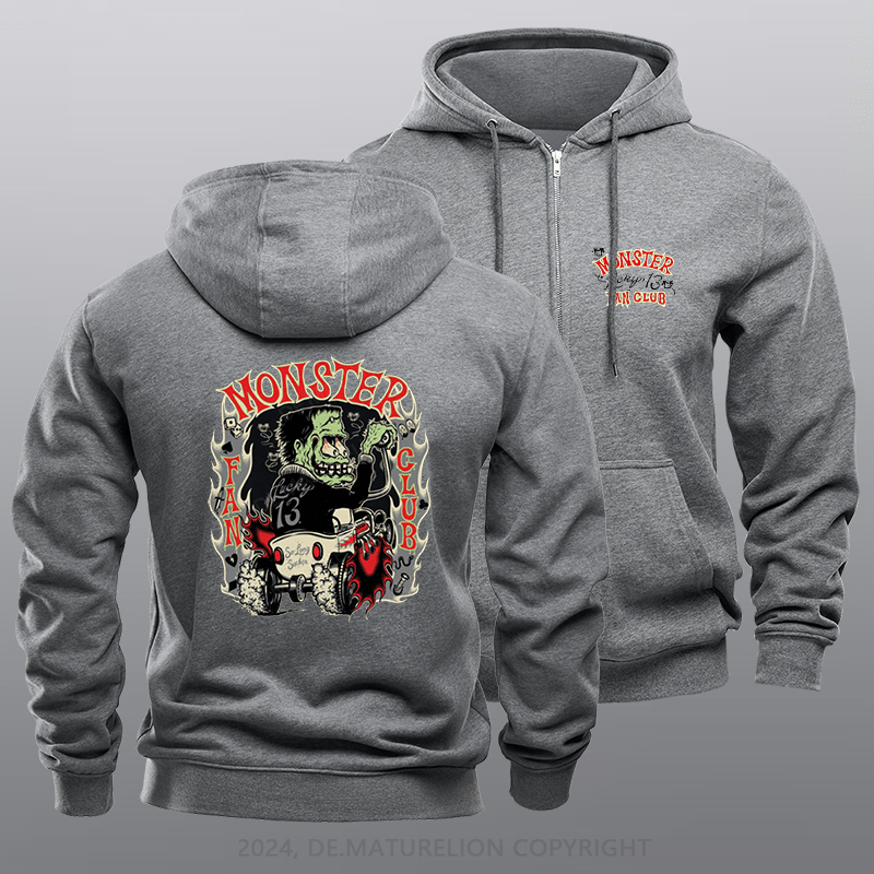 Maturelion Men's Hoodie The Monster Rodder Hot Rod Retro Zipper Hoodie