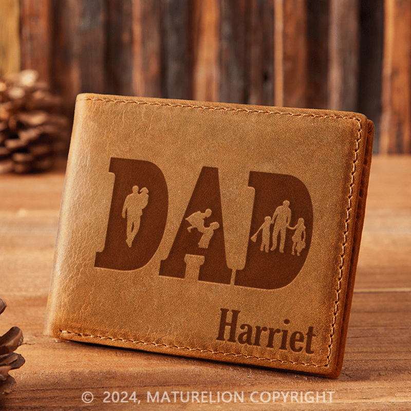 Maturelion Custom Dad and Children Leather Wallet Christmas Gift for Men