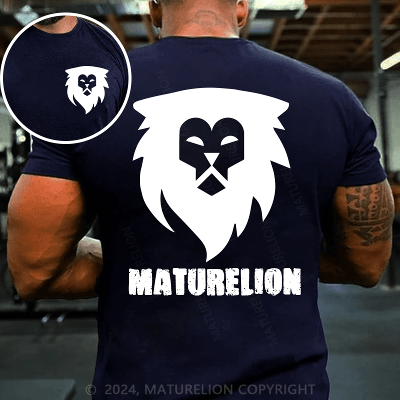 Maturelion Classical  Essentials Retro Mature Lion Printing Cotton T-Shirt