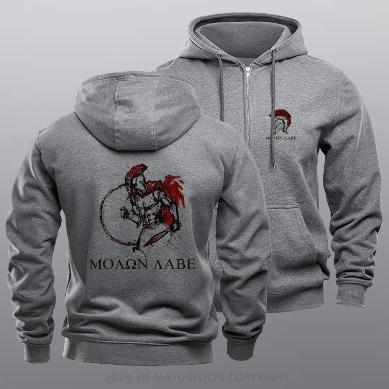 Maturelion Men's Hoodie Coyote Spartan Warrior Zipper Hoodie