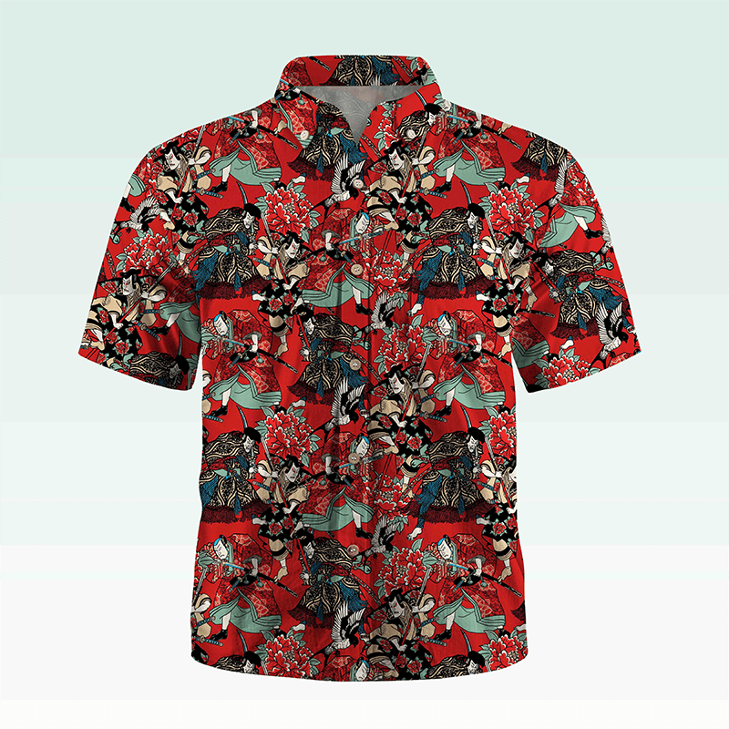 Maturelion Men's Hawaiian Shirt Koi Fish and Waves Cotton Hawaiian Shirt