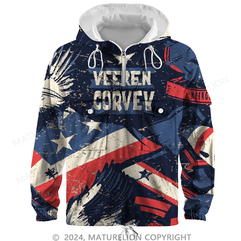 Maturelion Men's Hoodie  Veteran Strength 3D American Flag Hoodie