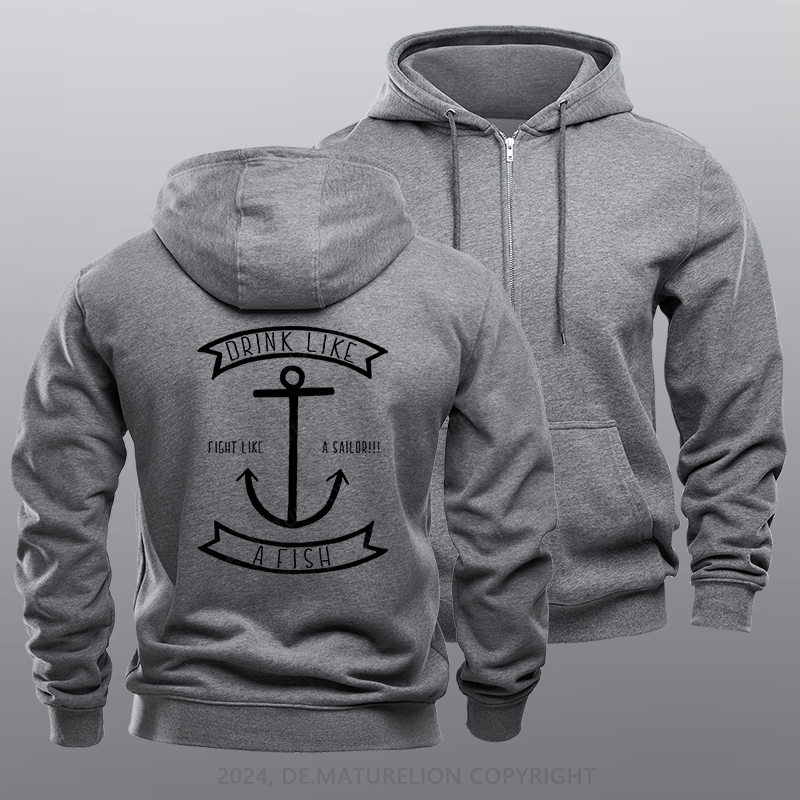 Maturelion Men's Hoodie Drink Like a Fish Zipper Hoodie