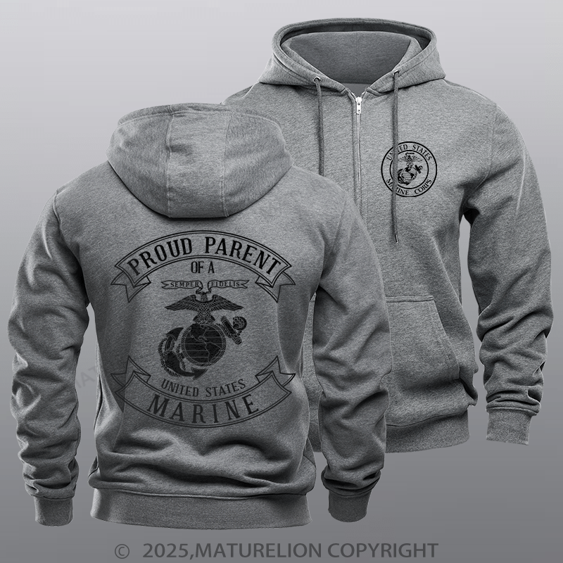 Maturelion Men's Hoodie USMC Proud Mom & Dad Zipper Hoodie