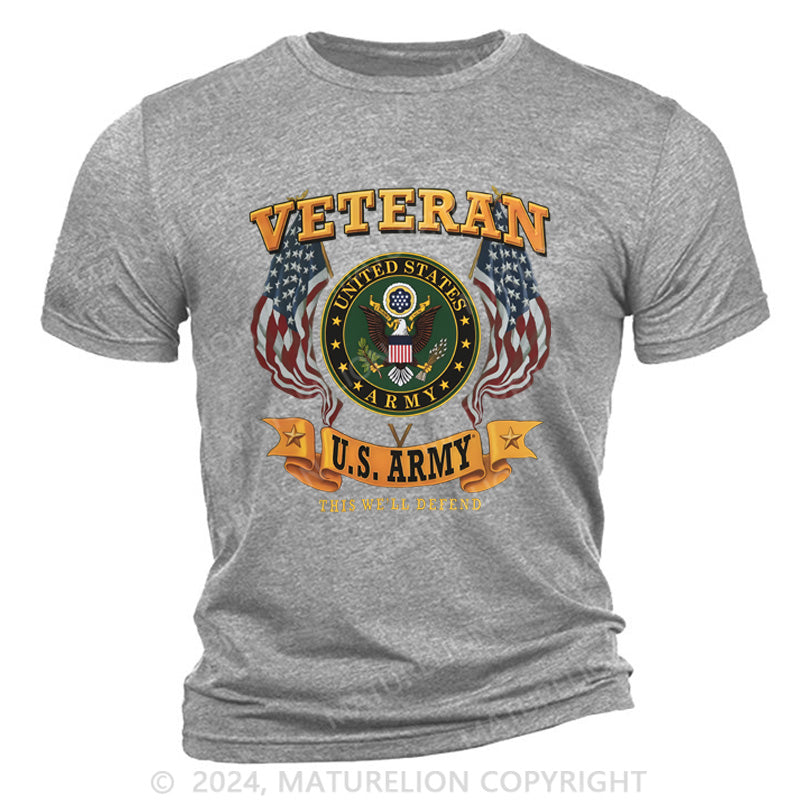 Maturelion Army Veteran Seal Flags Cotton T-Shirt