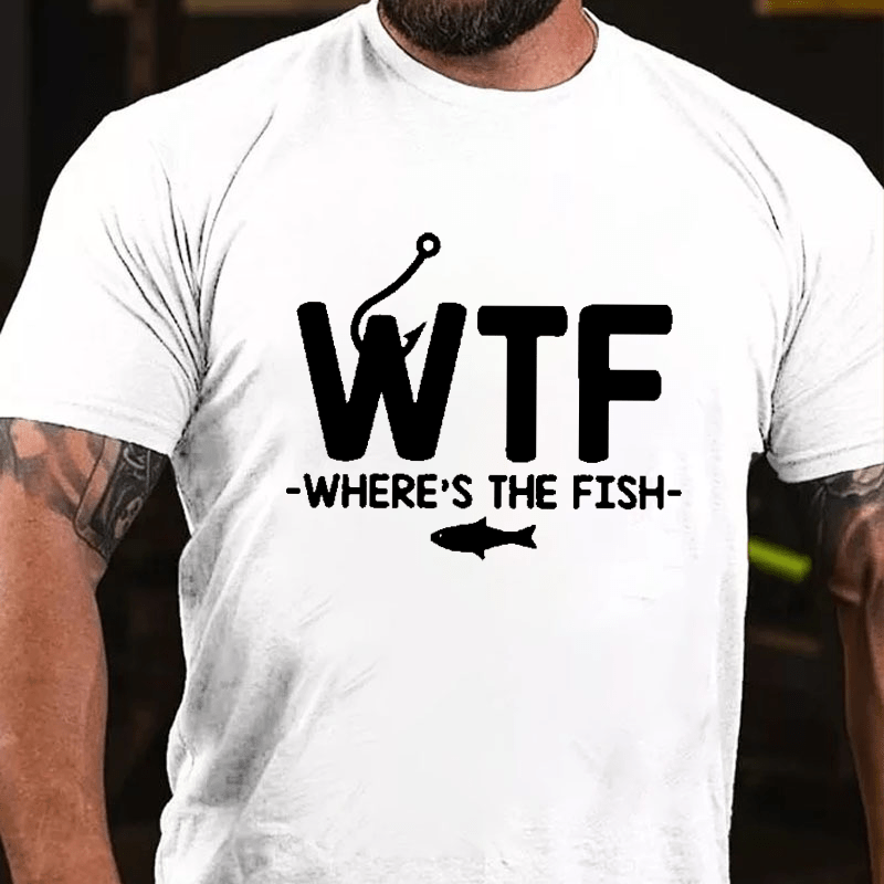 WTF - Where's The Fish Funny Print Cotton T-shirt