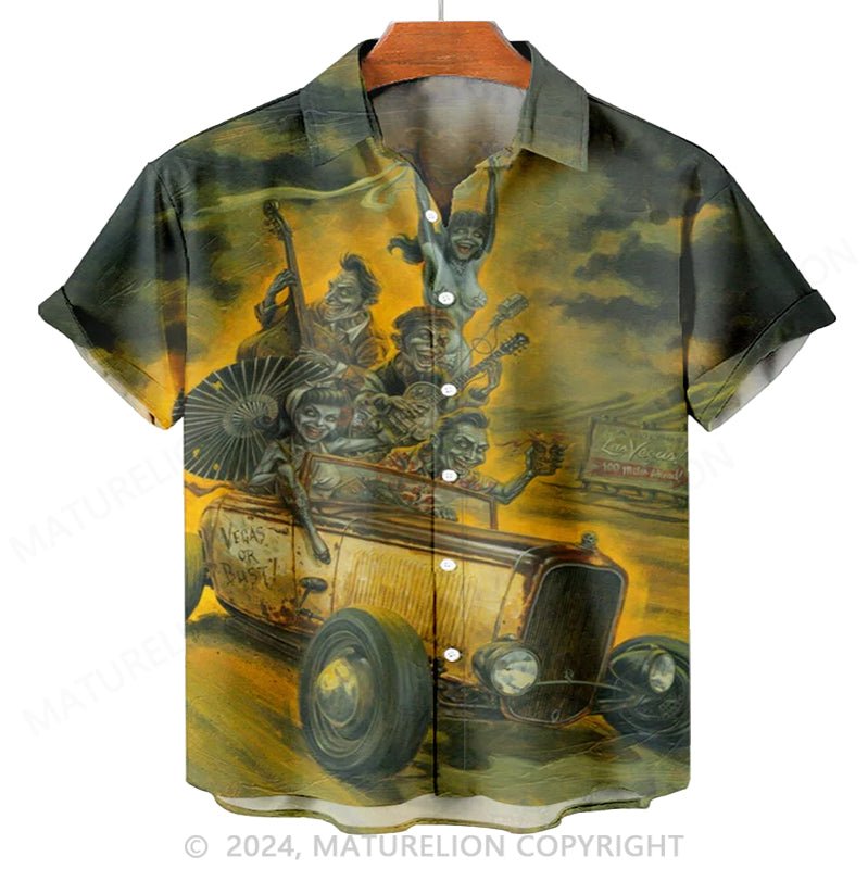 Maturelion Men'S Halloween Music Classic Monster And Car Printed Shirt