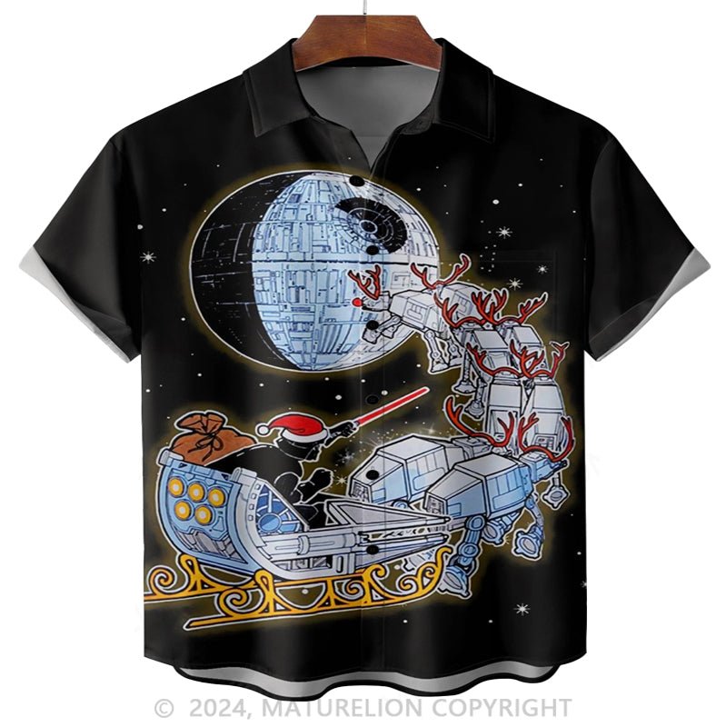 Maturelion Christmas Star Wars Chest Pocket Hawaiian Shirt