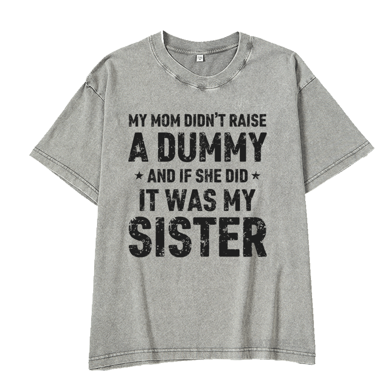 MATURELION MY MOM DIDN'T RAISE A DUMMY  AND IF SHE DID  IT WAS MY SISTER DTG PRINTING WASHED COTTON T-SHIRT