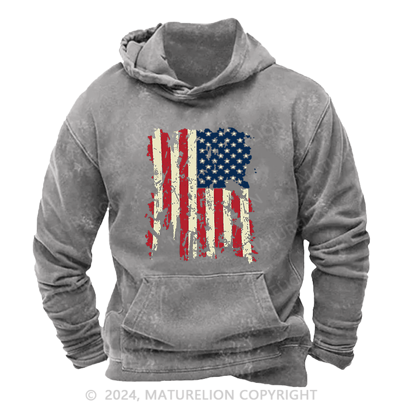 Maturelion Men's Hoodie American Old Design Flag Outdoor Leisure Hoodie