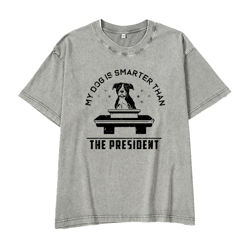 MATURELION MY DOG IS SMARTER THAN THE PRESIDENT DTG PRINTING WASHED COTTON T-SHIRT