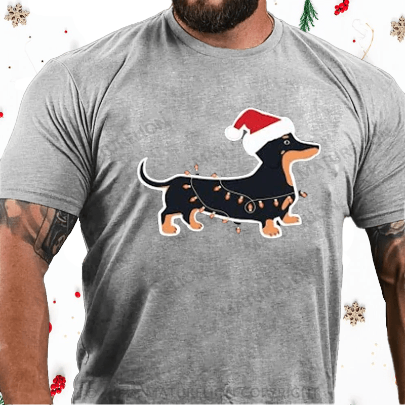 Maturelion Christmas T-Shirt Cute Weiner Dog Christmas Lights Graphic Printed Short Sleeve T-Shirt