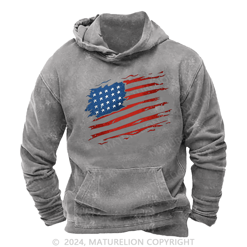 Maturelion Men's Hoodie American Colorful Distressed Waving Flag Hoodie