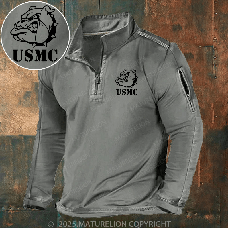 Maturelion Men's Henley Shirt USMC Marine Corps "Bulldog" Henley Shirt