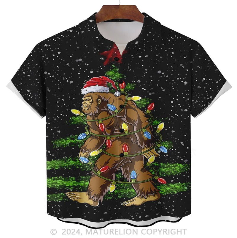 Maturelion Christmas Bigfoot Chest Pocket Hawaiian Shirt