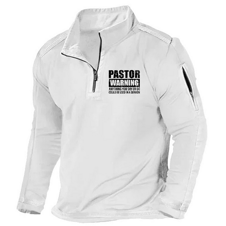 Maturelion Men's Henley Shirt Pastor Warning Anything You Say Or Do Could Be Used In A Sermon Funny Henley Shirt