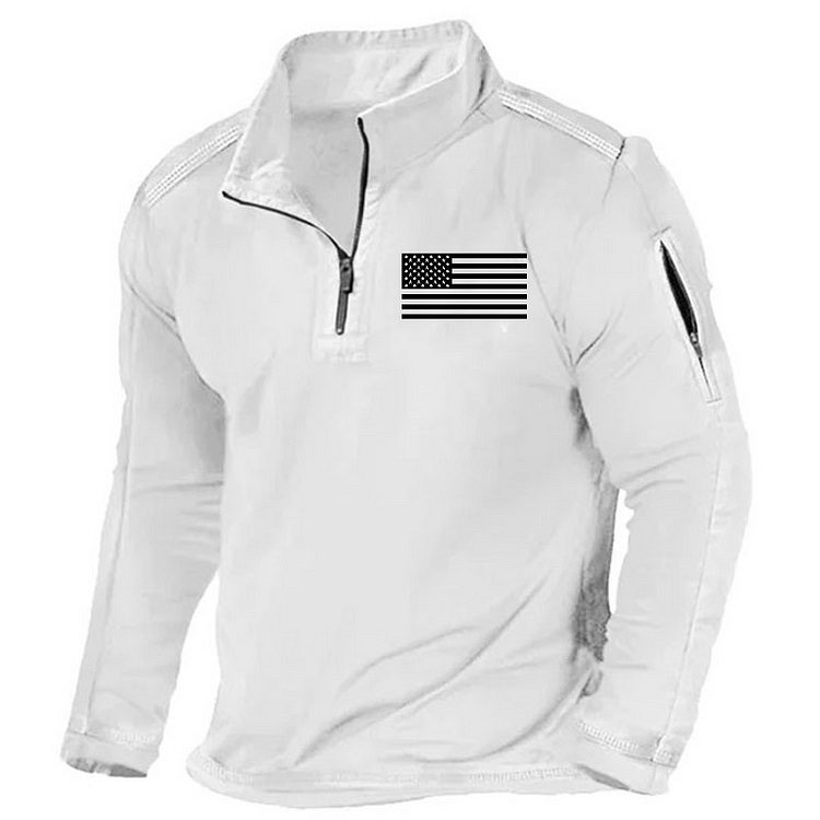 Maturelion Men's Henley Shirt Usa Flag Zipper Graphic Pocket Henley Shirt