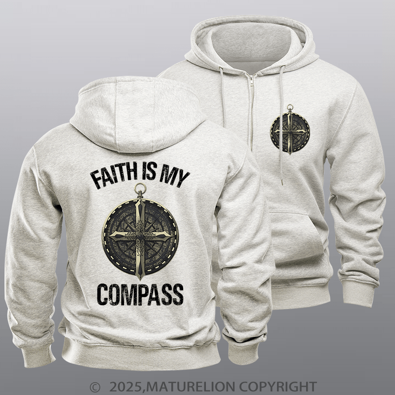 Maturelion Men's Hoodie Faith Is My Compass Zipper Hoodie