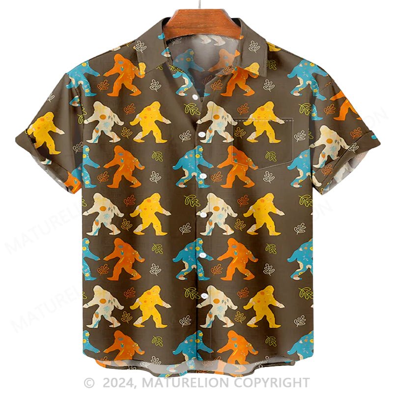 Maturelion Men'S Halloween Bigfoot Autumn Maple Leaves Printed Shirt