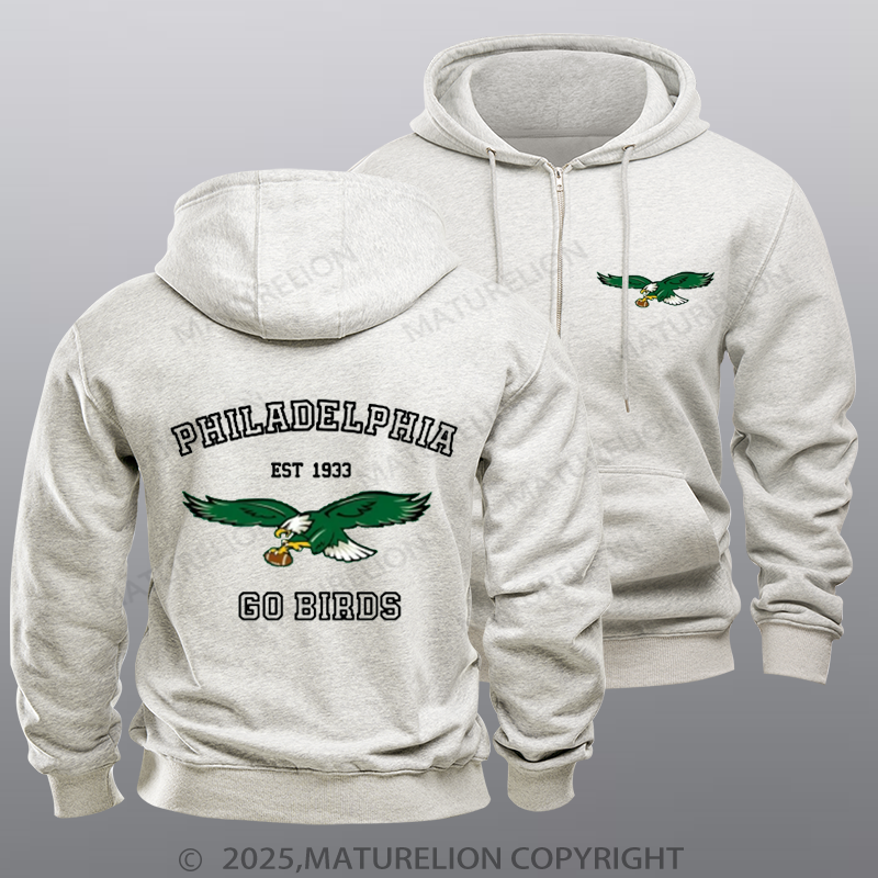 Maturelion Super Bowl Hoodie Vintage Philadelphia Go Birds Eagles Zipper Hoodie