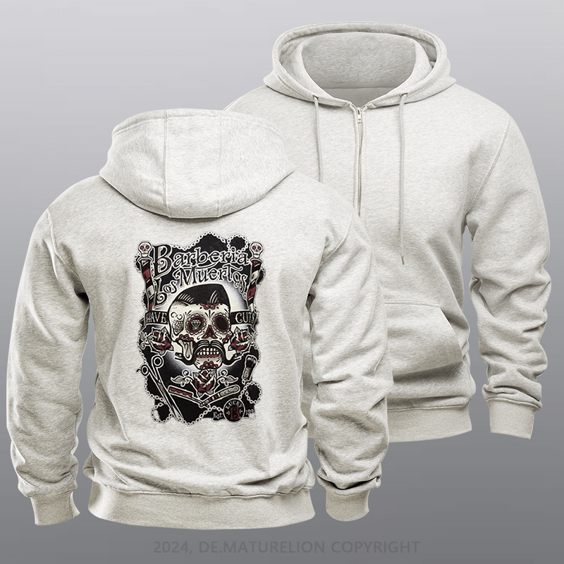 Maturelion Men's Hoodie Barberia Los Muertos Zipper Hoodie