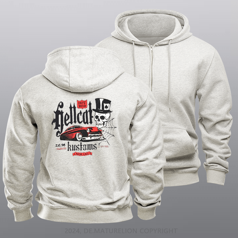 Maturelion Men's Hoodie Hot Rod Hellcat Mens Kustoms Speed Rockabilly Hot Rod  Zipper Hoodie