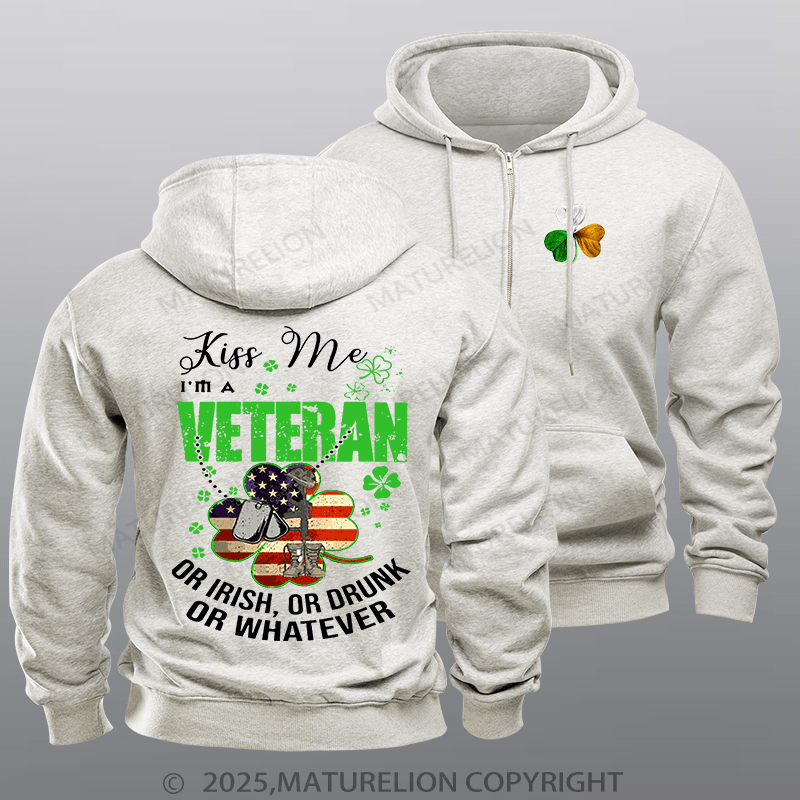 Maturelion Men's Hoodie IM A Veteran Or Irish Or Drunk Or Whatever Patricks Zipper Hoodie