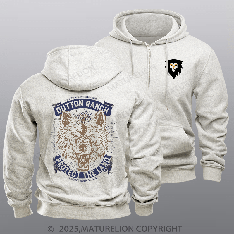 Maturelion Men's Hoodie Yellowstone Protect The Land Angry Wolf Dutton Ranch Graphic Hoodie