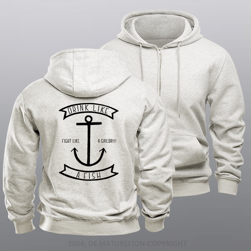 Maturelion Men's Hoodie Drink Like a Fish Zipper Hoodie