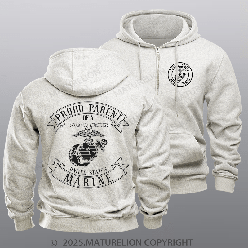 Maturelion Men's Hoodie USMC Proud Mom & Dad Zipper Hoodie