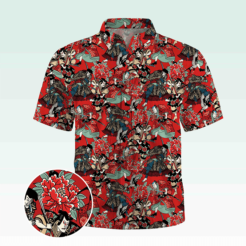 Maturelion Men's Hawaiian Shirt Koi Fish and Waves Cotton Hawaiian Shirt