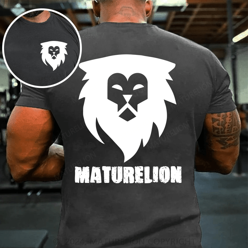 Maturelion Classical  Essentials Retro Mature Lion Printing Cotton T-Shirt