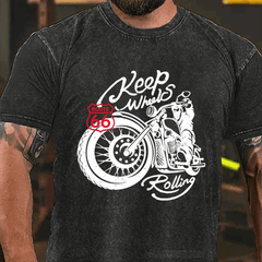 Maturelion  Keep Wheels Rolling DTG Printing Washed  Cotton T-shirt