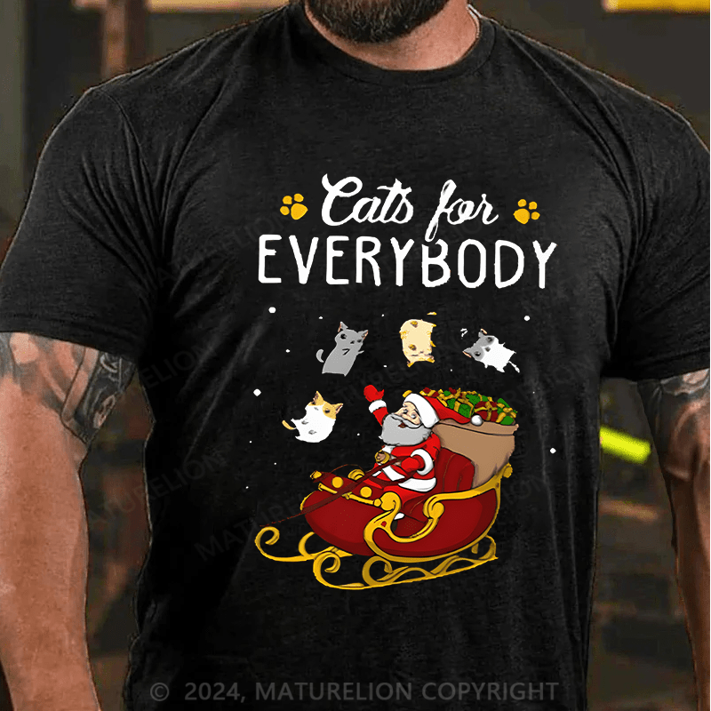 Maturelion Christmas T-Shirt Cats For Everybody Men Ugly Christmas Cat T-Shirt