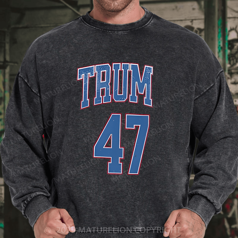 Maturelion Men's Sweatshirts Trump 2024 Sweatshirts Washed Sweatshirts