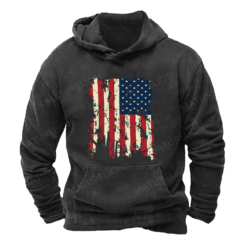 Maturelion Men's Hoodie American Old Design Flag Outdoor Leisure Hoodie