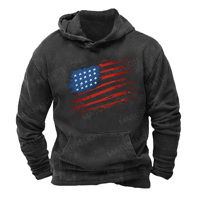 Maturelion Men's Hoodie American Colorful Distressed Waving Flag Hoodie