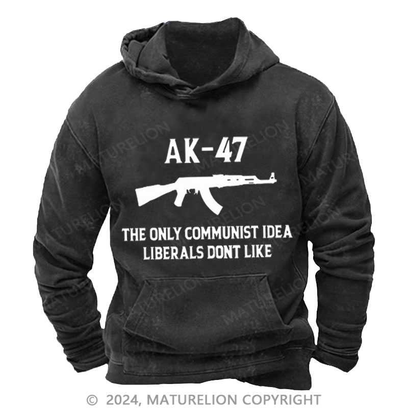 Matuerlion Men's Hoodie AK-47 The Only Communist Idea Liberals Don't Like Washed Hoodie