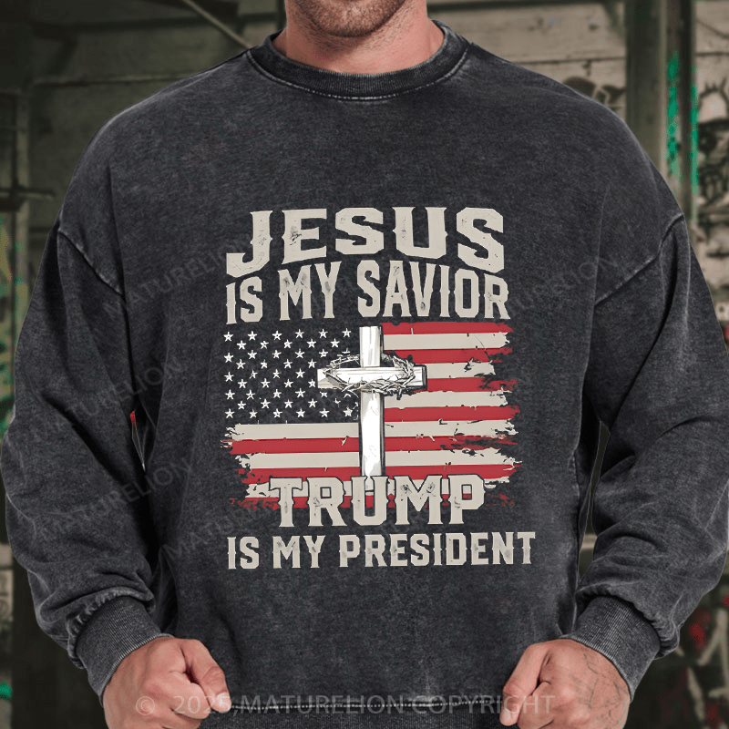 Maturelion Men's Sweatshirts President Trump Sweatshirts Washed Sweatshirts