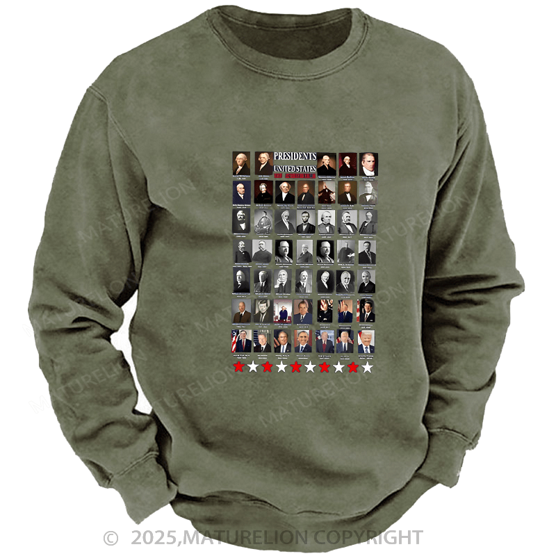 Maturelion Men's Sweatshirts Presidents Sweatshirts Washed Sweatshirts