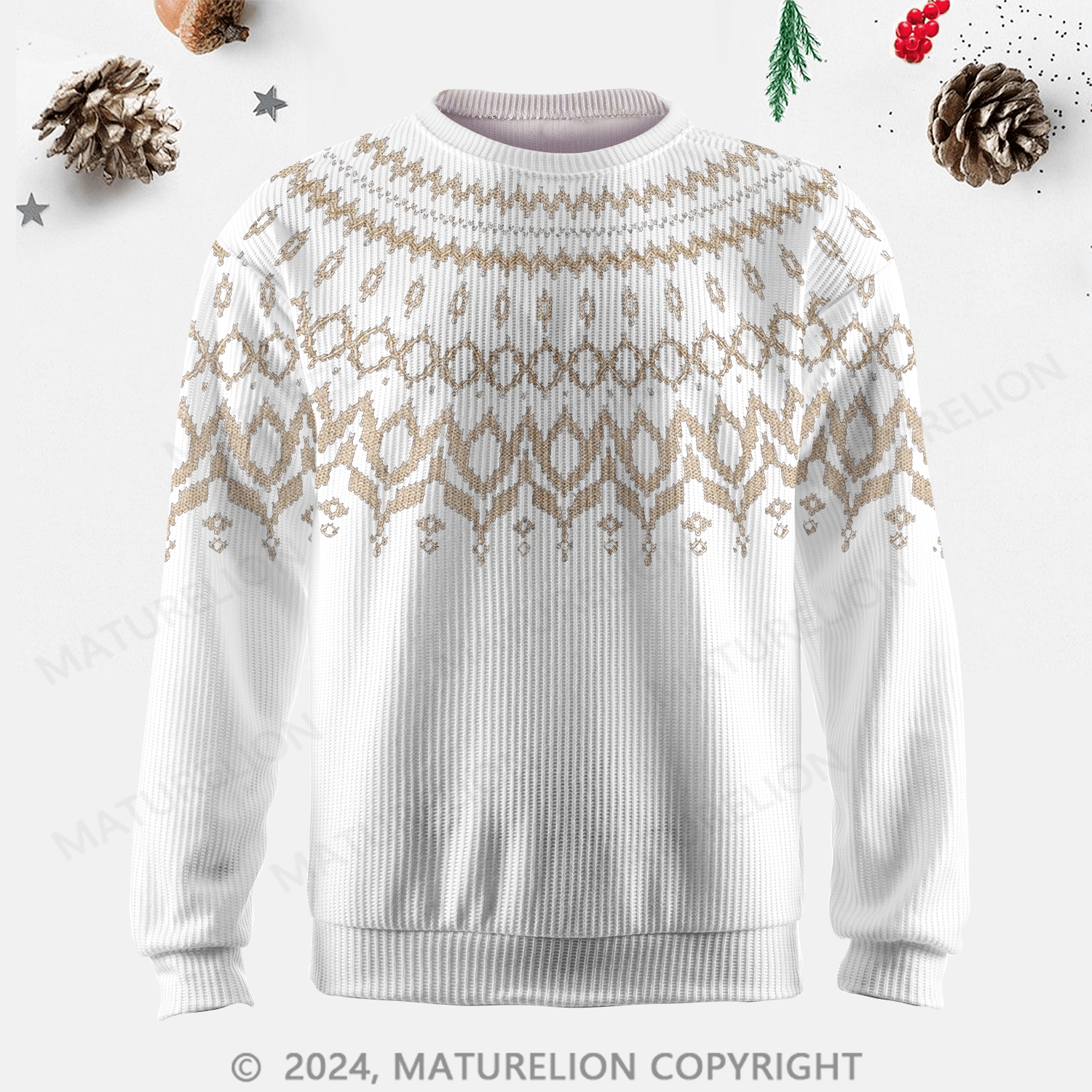 Maturelion Men's Sweater Rustic Wool Blend Fair Isle Sweater