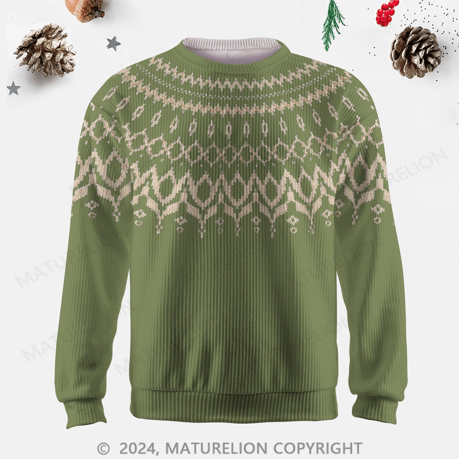 Maturelion Men's Sweater Rustic Wool Blend Fair Isle Sweater