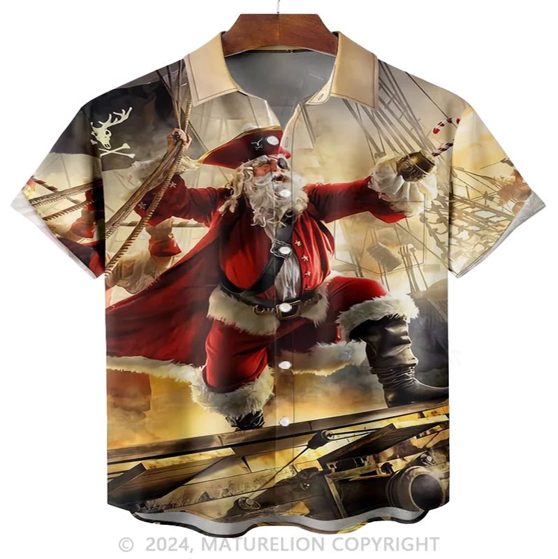 Maturelion Christmas Pirate Chest Pocket Hawaiian Shirt