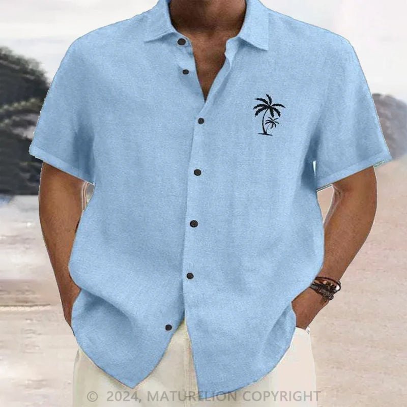 Maturelion Men'S Coconut Tree Print Cotton Linen Shirt