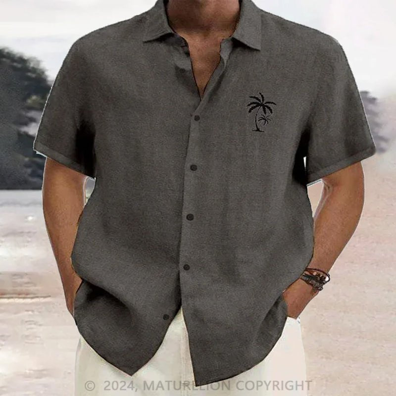 Maturelion Men'S Coconut Tree Print Cotton Linen Shirt