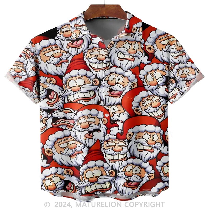 Maturelion Christmas Santa Claus Head Short Sleeve Hawaiian Shirt