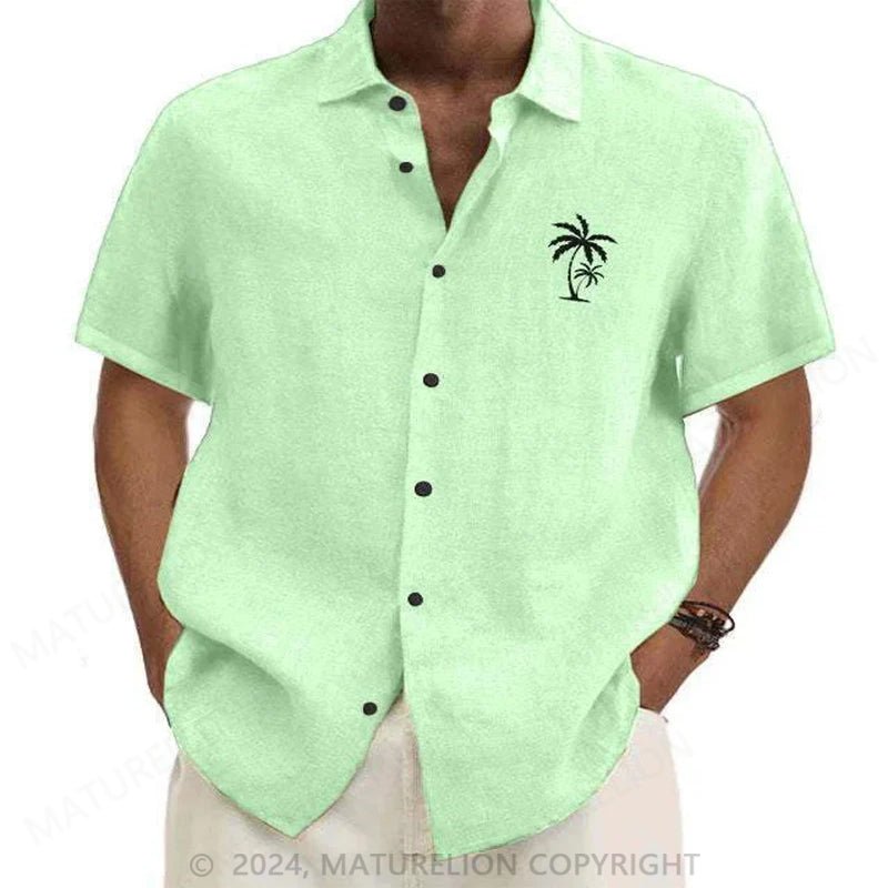 Maturelion Men'S Coconut Tree Print Cotton Linen Shirt