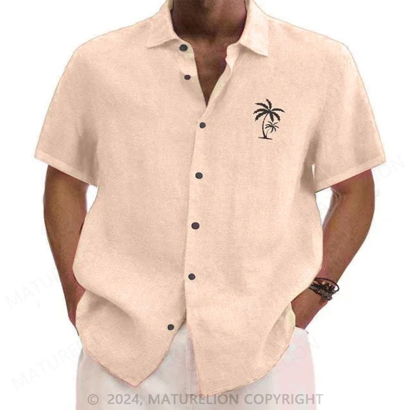 Maturelion Men'S Coconut Tree Print Cotton Linen Shirt