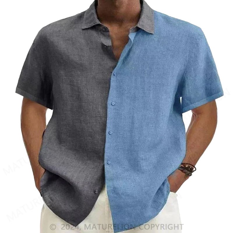 Maturelion Men's Wrinkle-free colour blocking Print Shirt