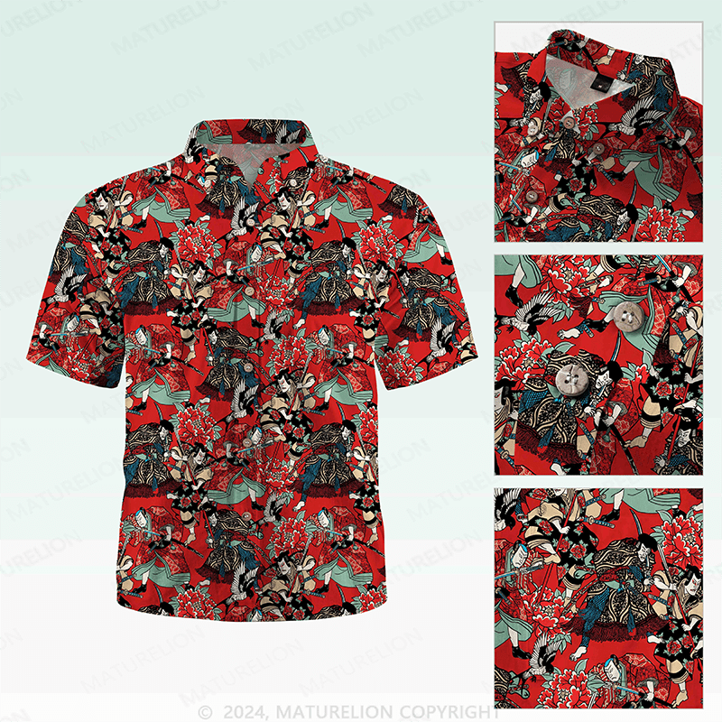 Maturelion Men's Hawaiian Shirt Koi Fish and Waves Cotton Hawaiian Shirt